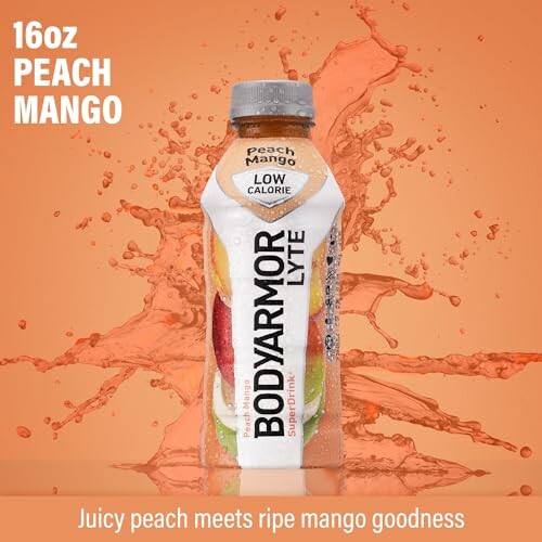 Bodyarmor Lyte Peach Mango drink with splash effect