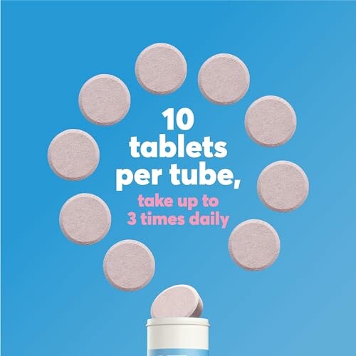 Effervescent tablets arranged in a circle with dosage instructions.