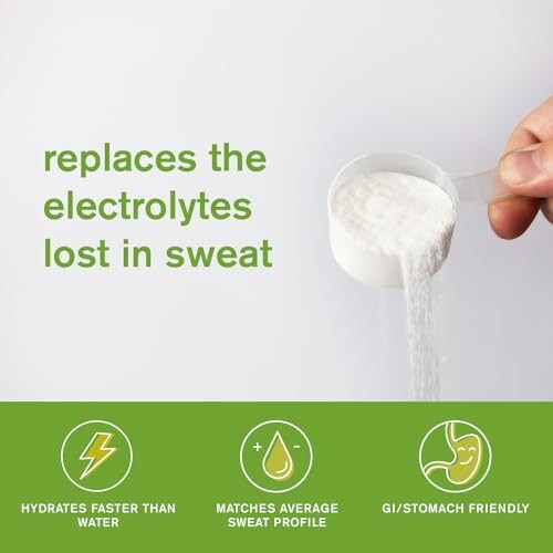 Hand pouring electrolyte powder with benefits listed