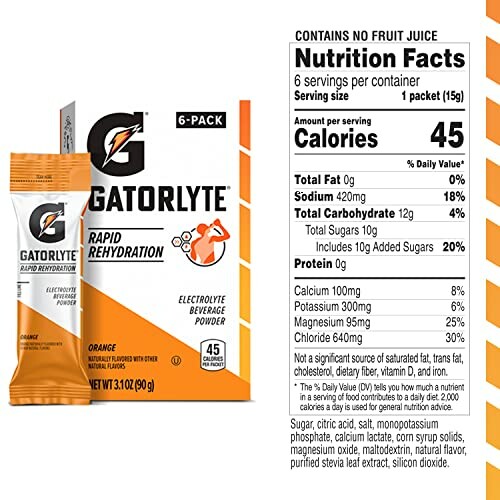 Gatorlyte electrolyte beverage powder with nutrition facts