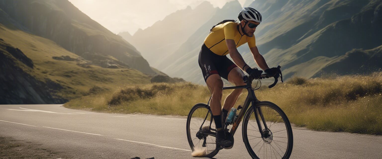 Cyclist hydrating with electrolyte powder