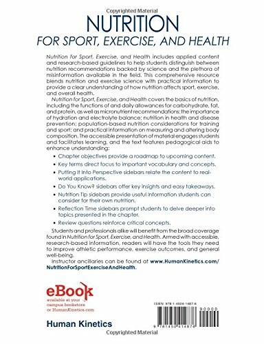 Back cover of the book 'Nutrition for Sport, Exercise, and Health' with a summary and key features.